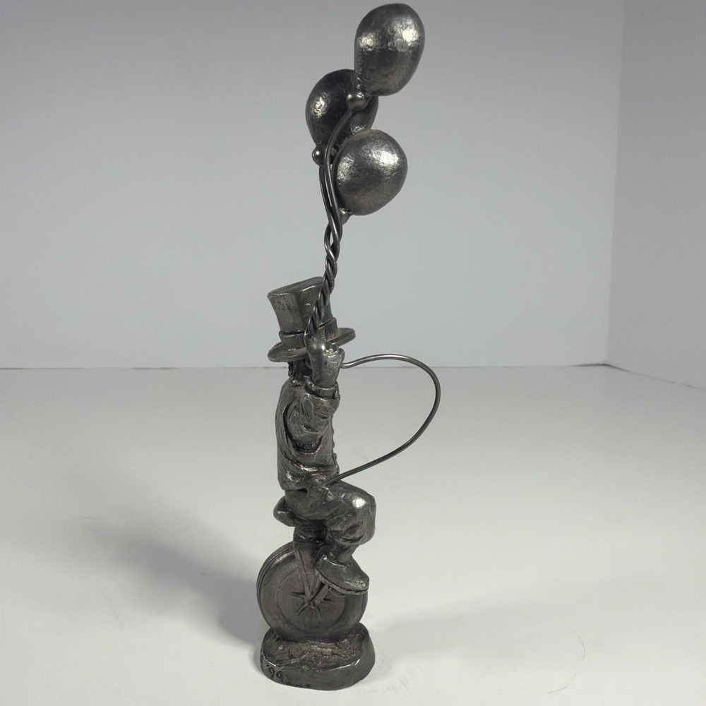 Ricker Signed Metal Art Figurine Juggler on Unicycle Holding Balloons 18056 - Picture 2 of 6
